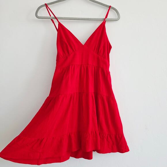 Monteau Cherry Red Linen Blend Fit & Flare Spaghetti Strap Mini Dress Size Small - Picture 4 of 7